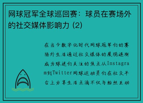 网球冠军全球巡回赛：球员在赛场外的社交媒体影响力 (2)